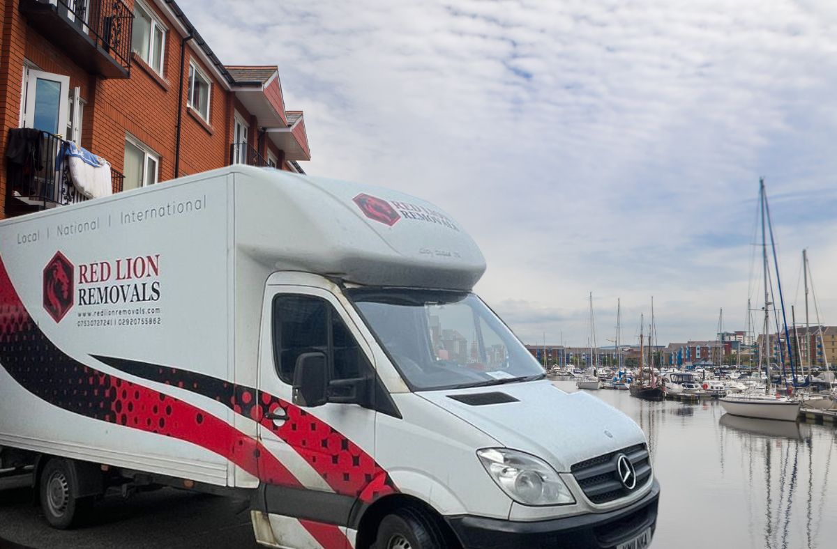House Removals Swansea Image showing a Red Lion Removals van with Swansea Harbour in the background